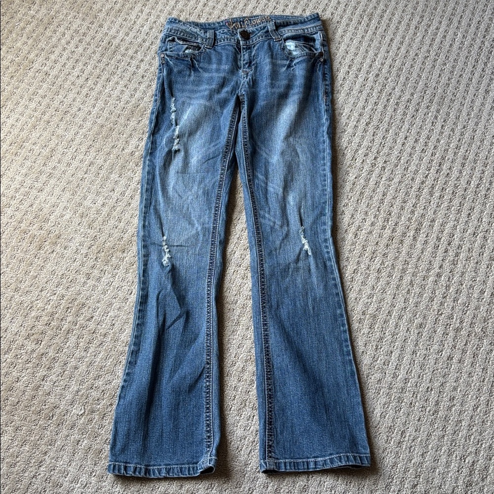 Wallflower Blue Distressed Flare Jeans